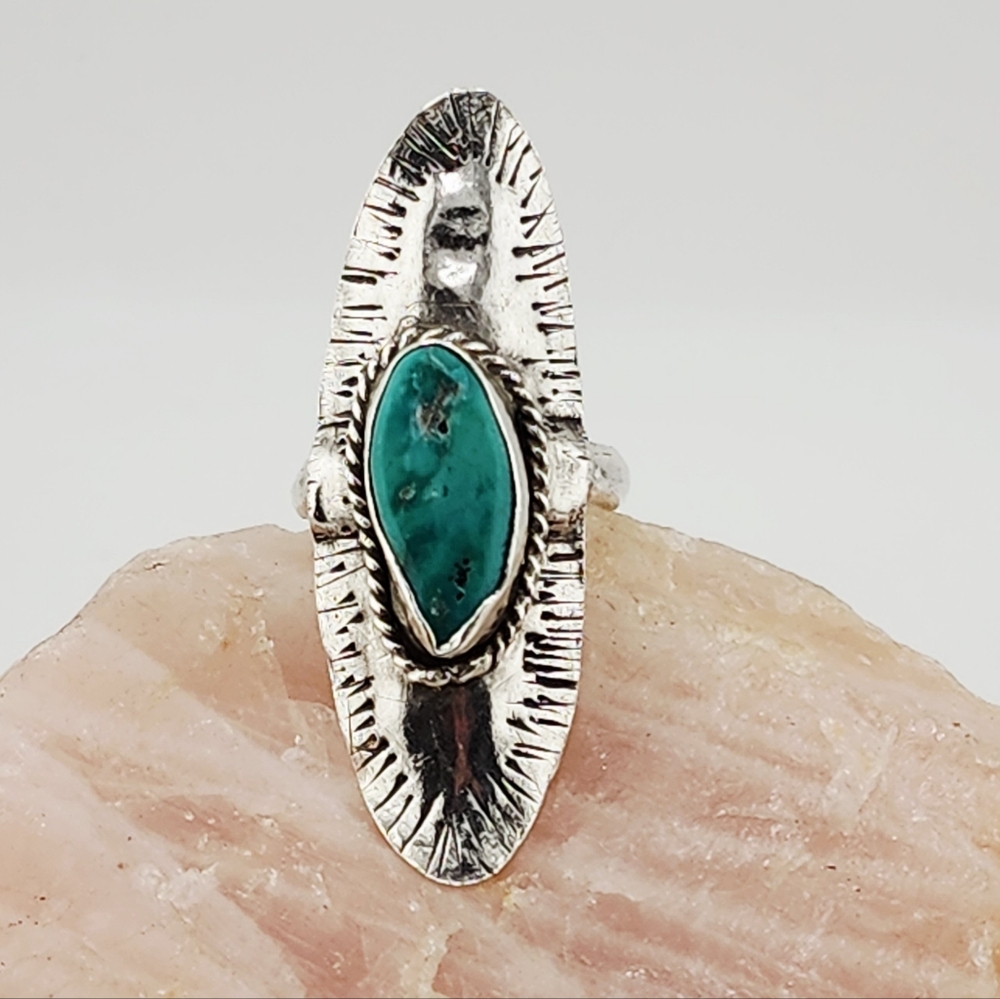 TURQUOISE SADDLE STTLE RING HANDMADE IN STERLING SILVER SIZE 11.75 - Picture 10 of 13